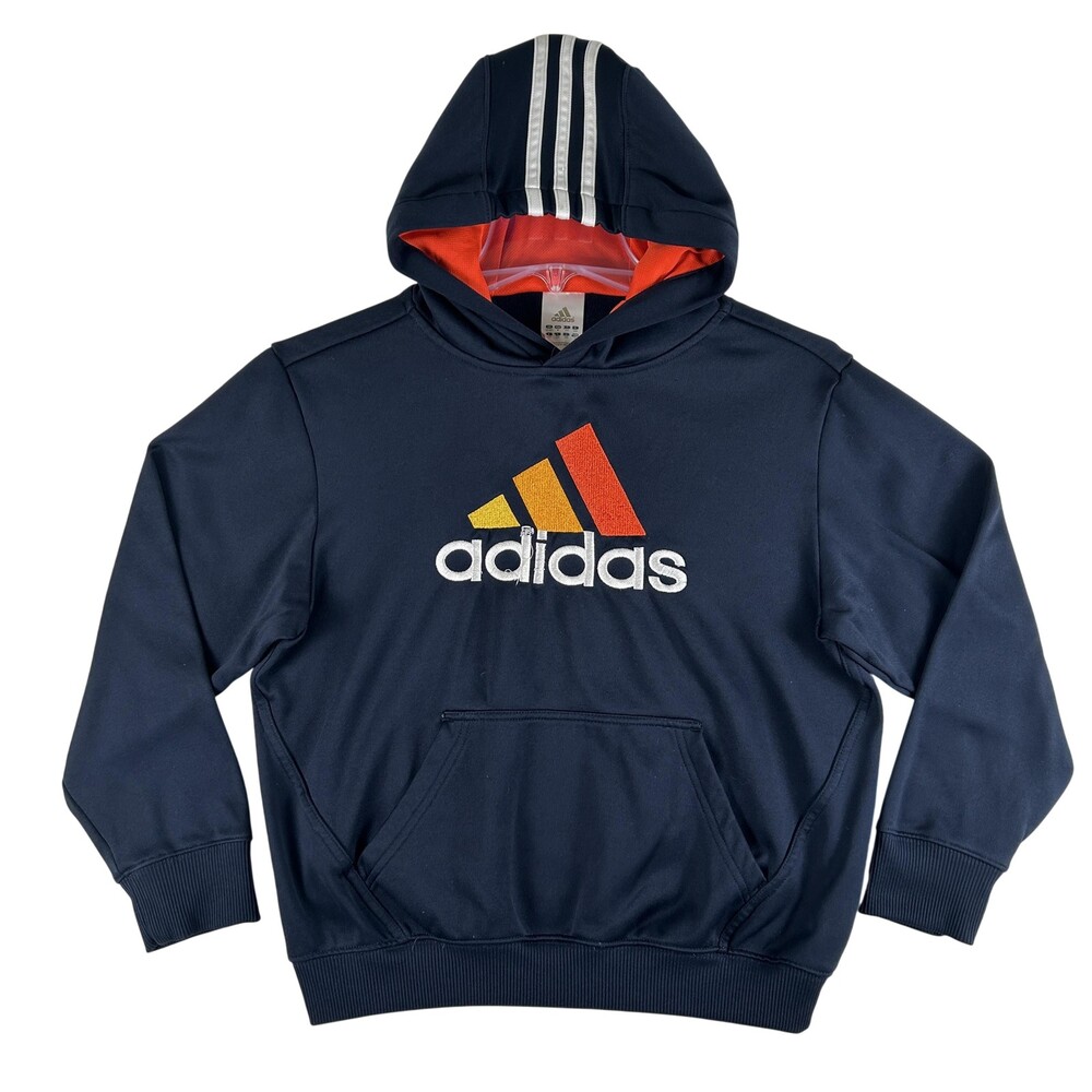 Adidas Hoodie Kids Medium Blue Fleece Pullover Big Logo 3-Stripes W60910